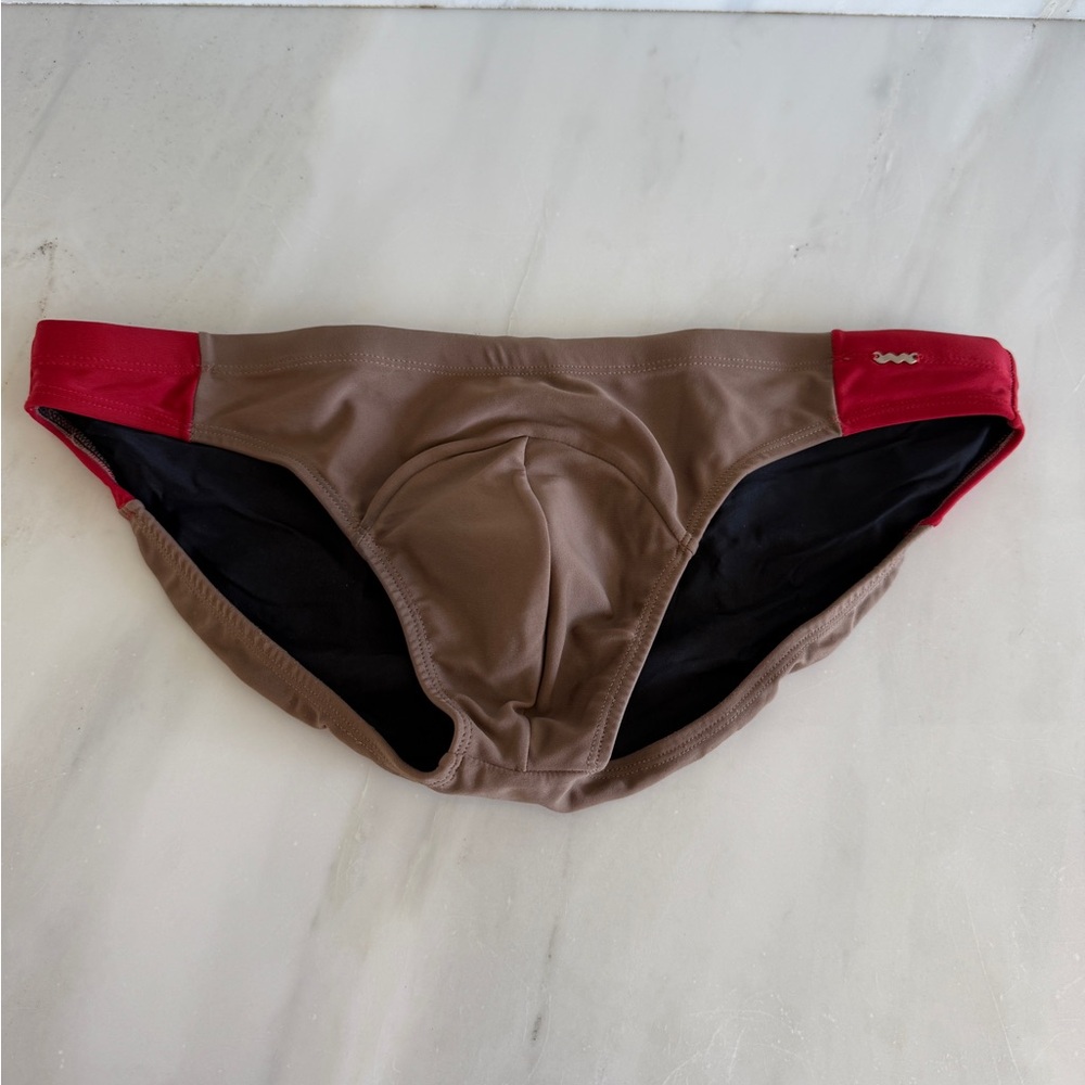 Amir Slama Large Swim Briefs in Brown and Red